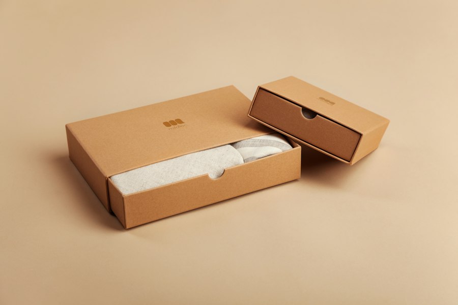 A kraft gift box with tissue paper inside