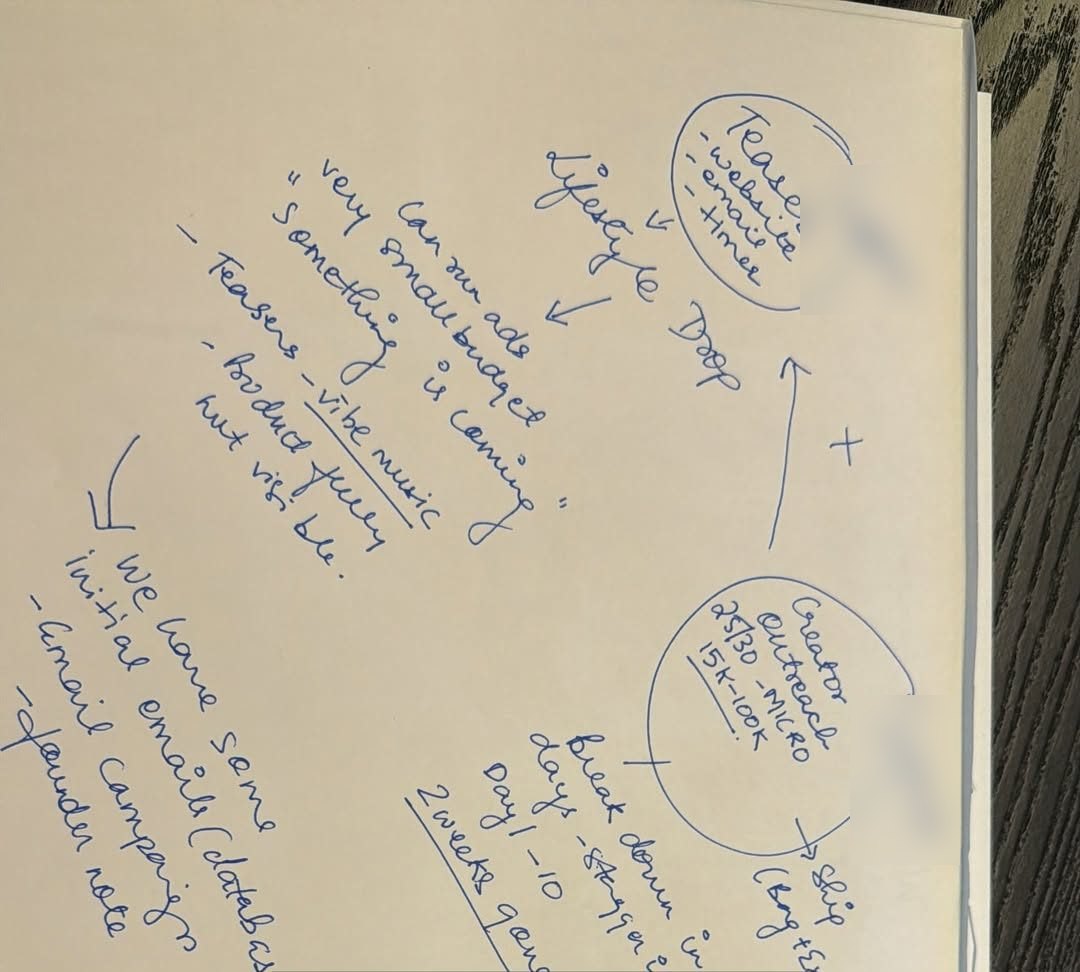 Kavea's handwritten launch plan notes